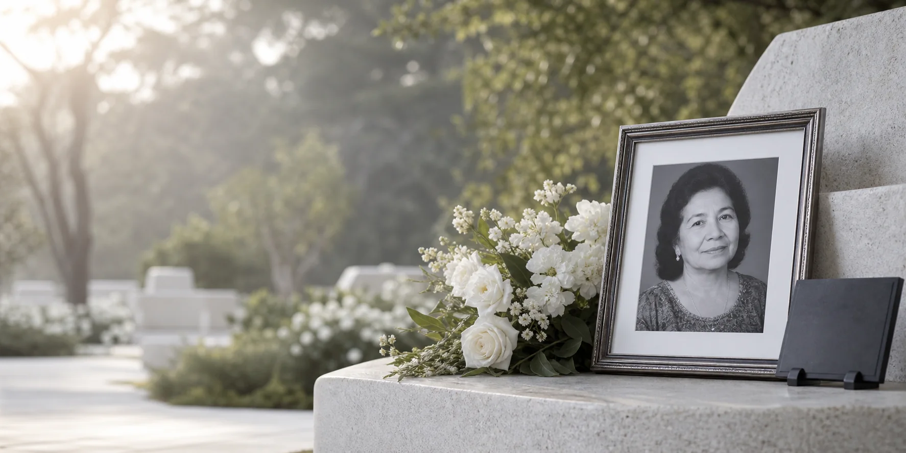 Retrato y flores en un memorial